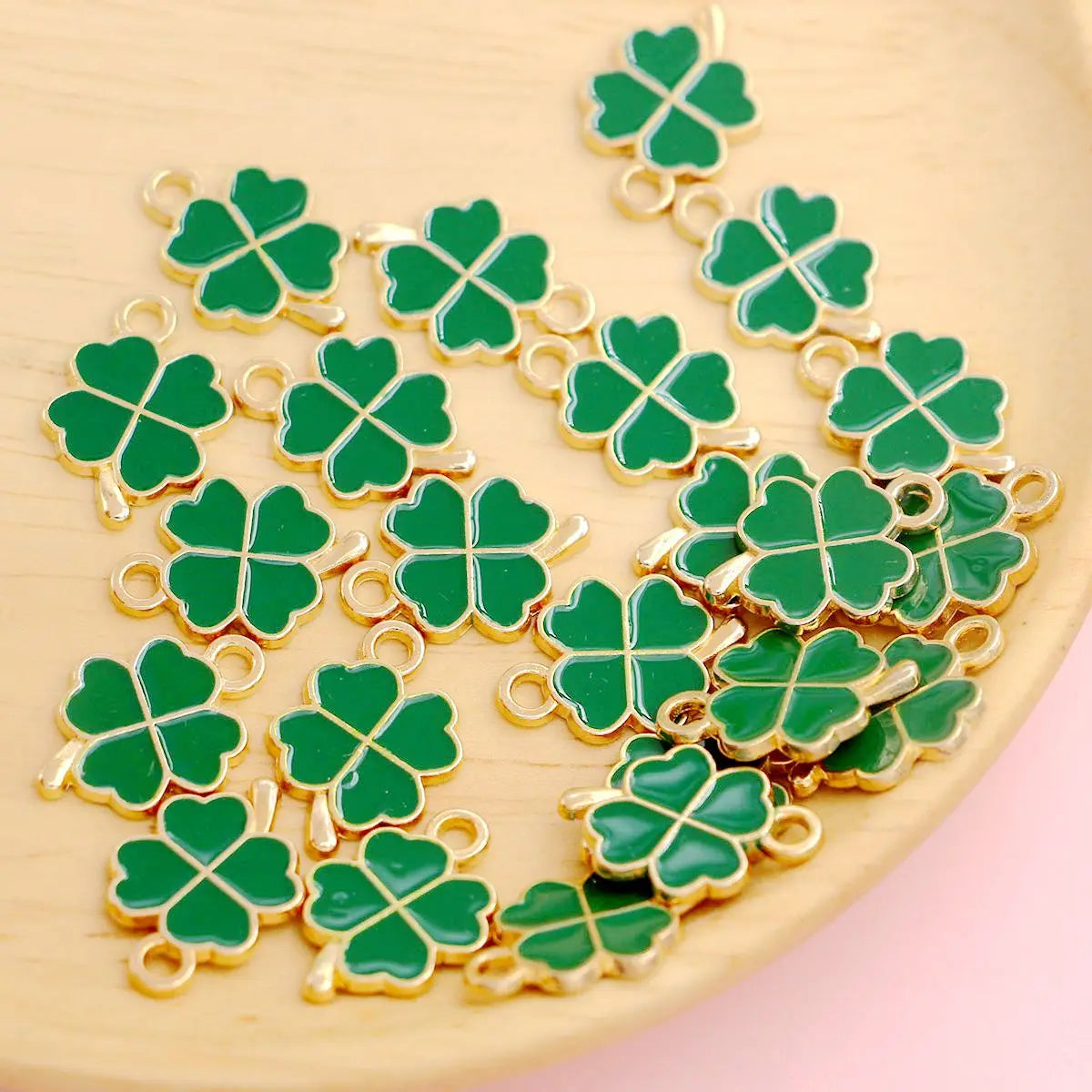 20Pcs Gold Plated Green Clover Flower Charm Pendant for Jewelry Making Bracelet Necklace DIY Accessories Craft Findings