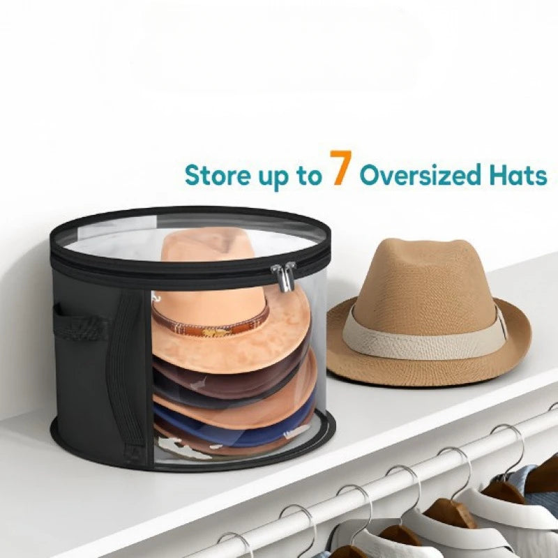 Hat Storage Bucket, Clothing Hat Travel Organizer, Foldable Round Brim Hat Storage Bag with Handle and Clear Window