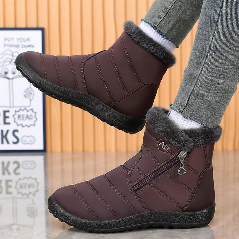 Retro Plus Size Snow Boots for Women Zipper Up Faux Fur Snow Boots Woman Winter Letter Embroidery Warm Plush Booties Ladies