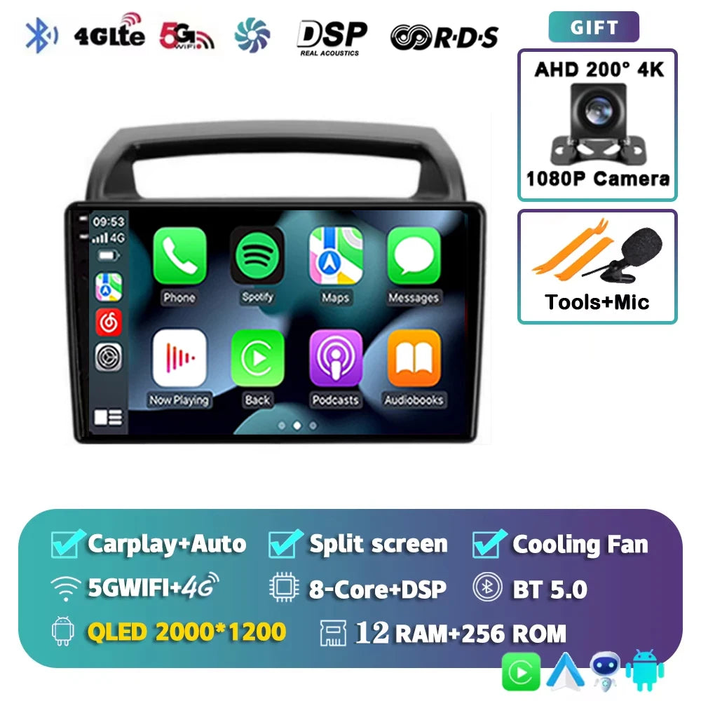 For KIA Carnival VQ 2006-2014 2K 12+256 QLED Android 15 CarPlay Car Radio Multimedia Video Player GPS stereo Head Unit 4G WIFI