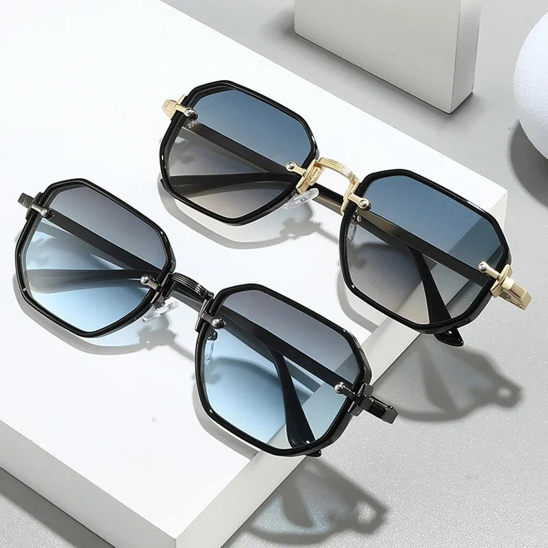 JNPCXI New Fashion Square Sunglasses Men Punk Shades UV400 Retro Metal Trending Gradient Women Sun Glasses