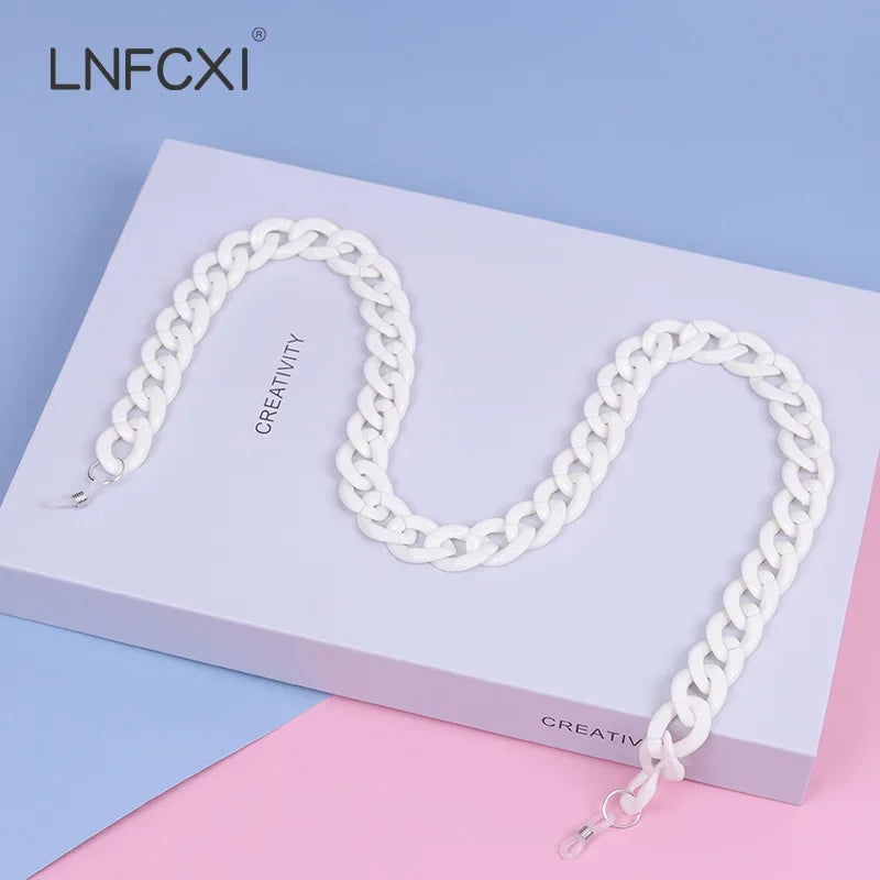 JNPCXI Retro Bright Acrylic Glasses Sunglasses Chain Straps Lanyards Blue Color Reading Glasses Hanging Neck Glasses Chain