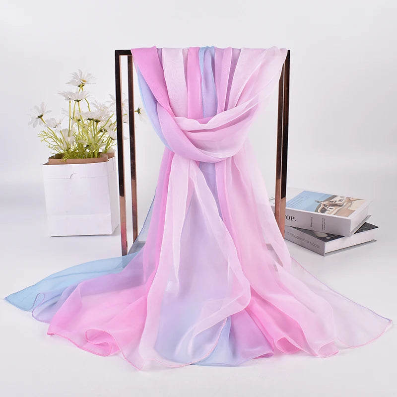2023 Spring/Summer New Three Color Gradient Silk Scarf 75 * 180 Georgette Long Scarf