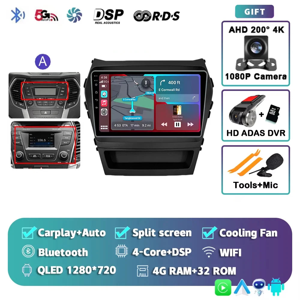 For Hyundai Santa Fe 3 2013 - 2016 Android 15 2K QLED Car Radio Multimedia Video Player GPS stereo CarPlay Head Unit 4G WIFI