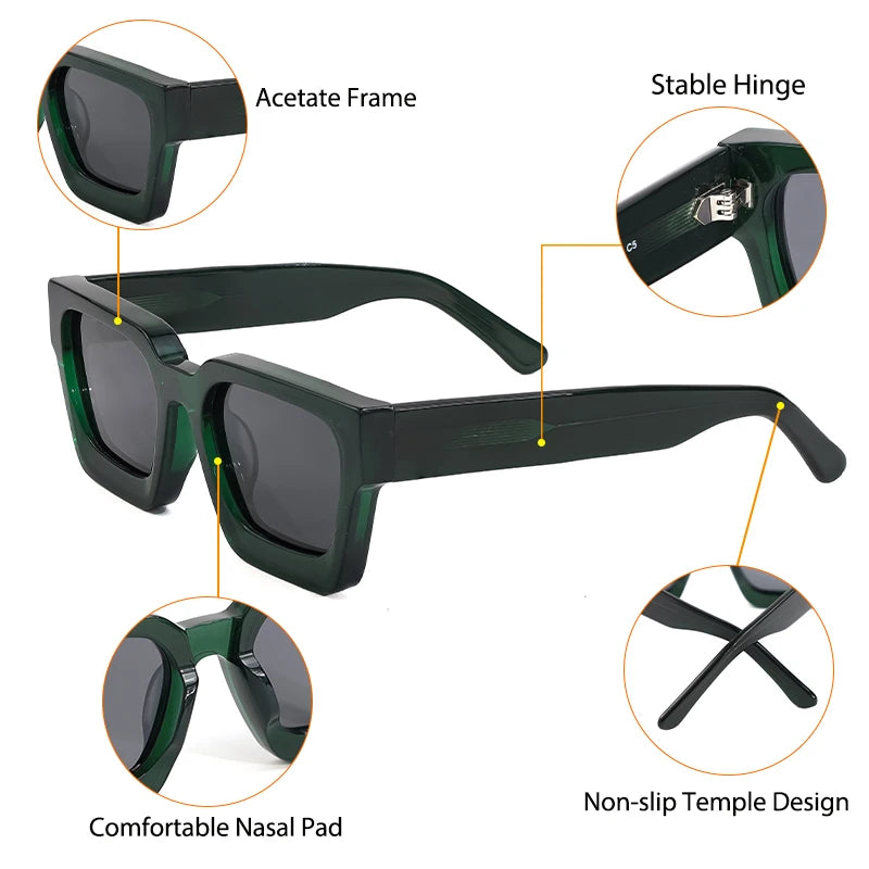 CATERSIDE Retro Acetate Sunglasses Men Polarized Square High Quality Sun Glasses Women Driving Punk Party Vintage Eyewear UV400
