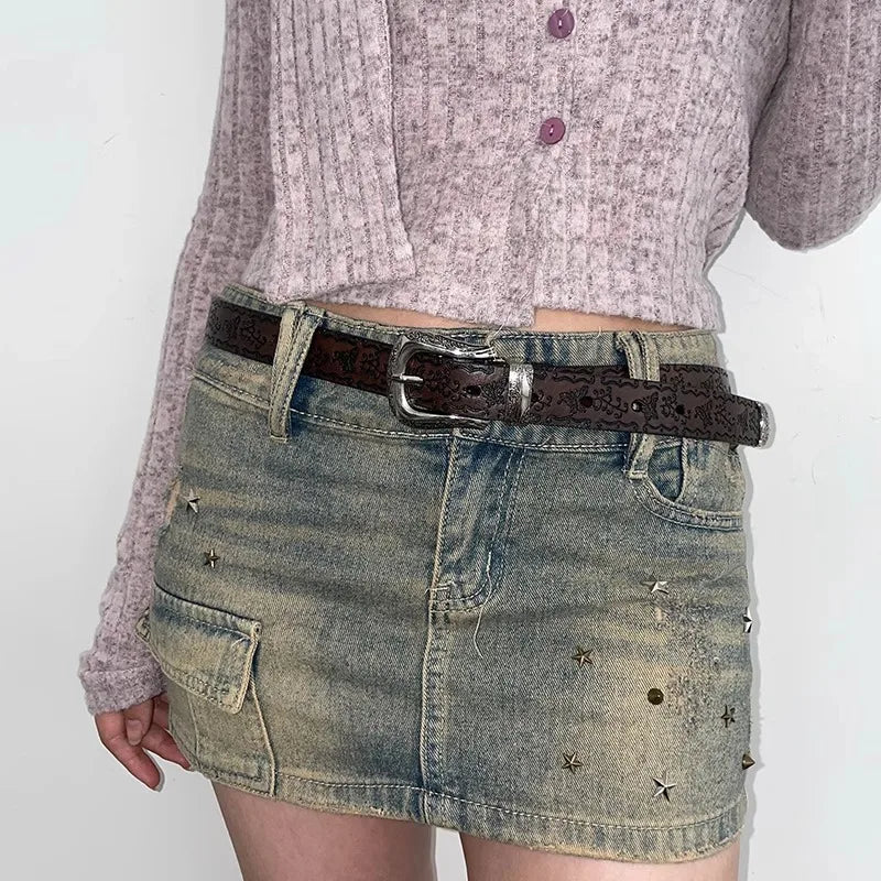 N Retro Y2K White Belt Women 2024 New Jeans With Korean Version Of The Waist Belt Design