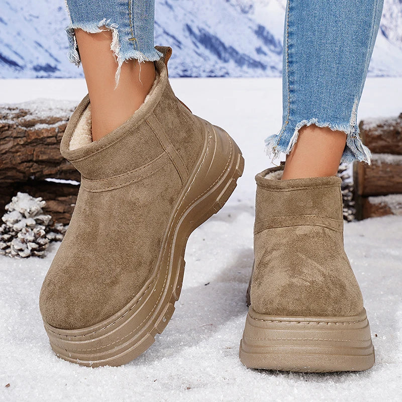 Plus Size 45 Chunky Platform Snow Boots Women Slip On Thicken Plush Warm Ankle Boots Woman Thick Sole Non Slip Winter Booties