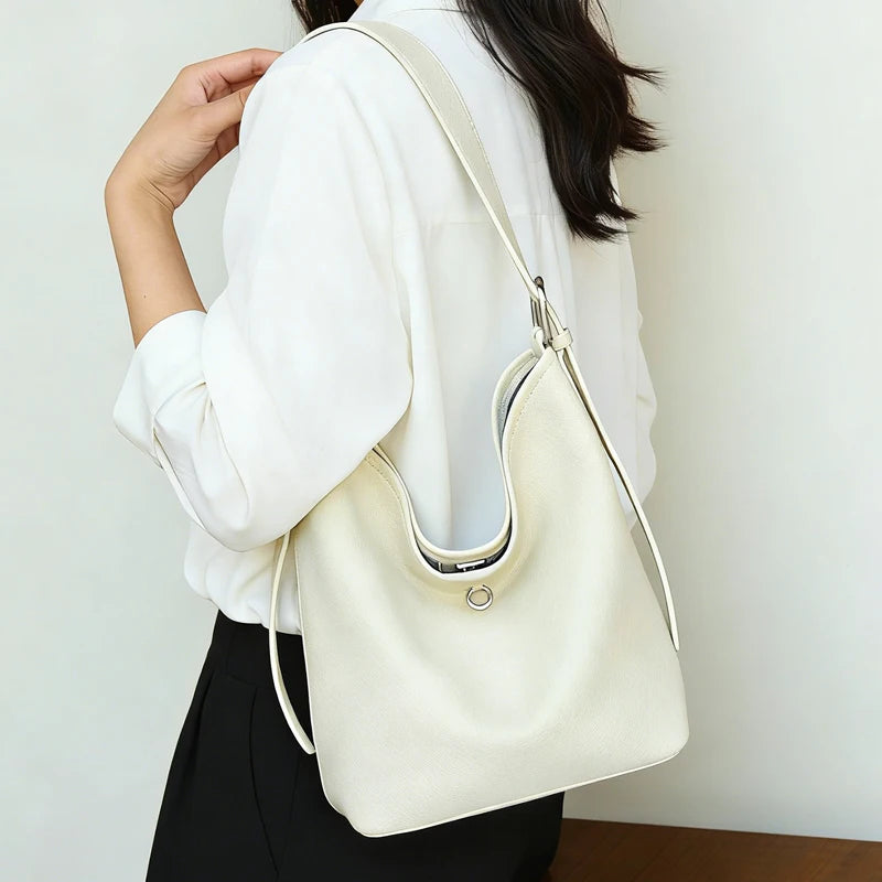Women's Cowhide Genuine Leather Tote Bag, Fashion Large Capacity Shoulder Bag,Trendy Versatile All-match Commuting Hobo Bag