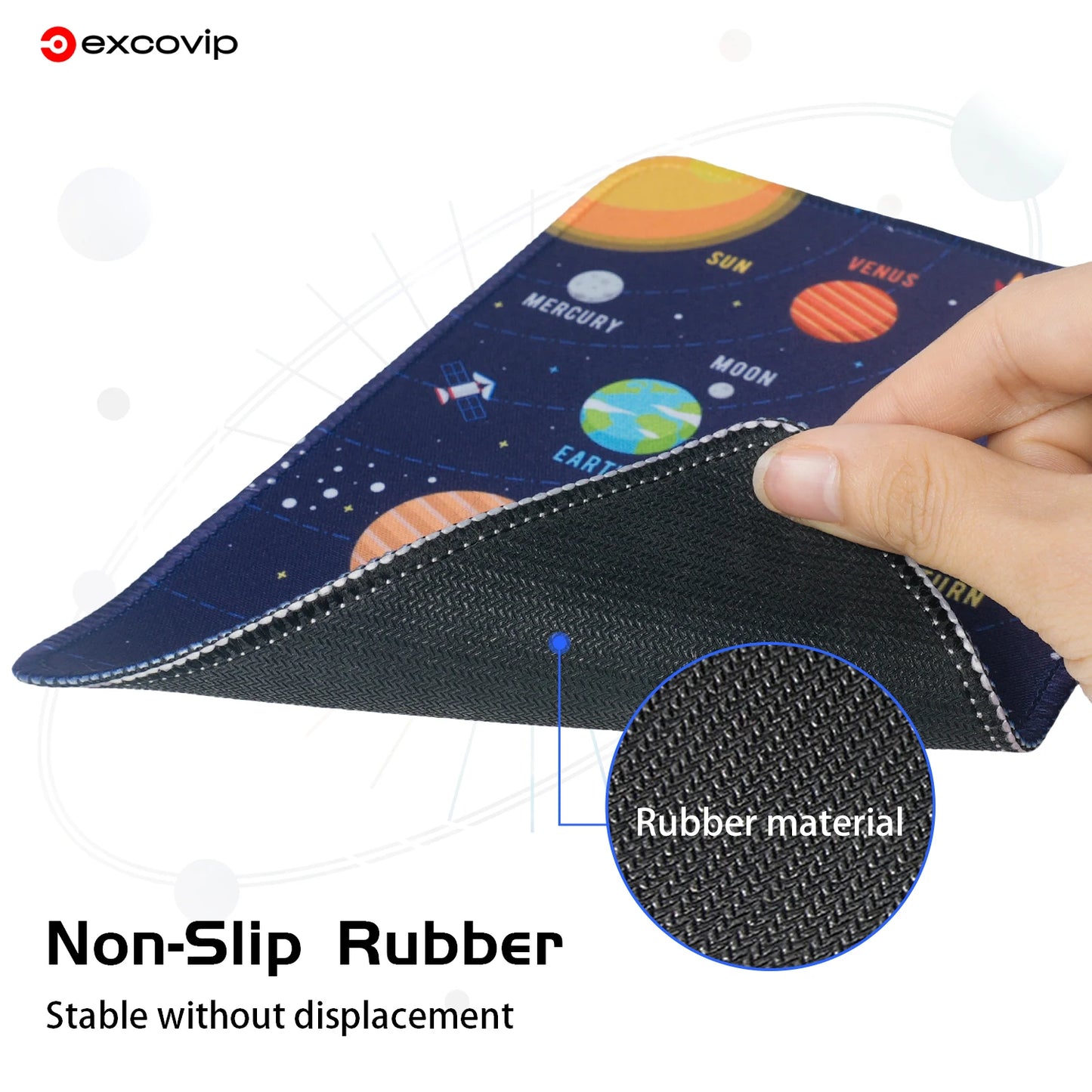 EXCO Mini Solar System Mouse Pad with Stitched Edge Non-Slip Rubber Base Small Office Mousepad for Laptop Computer Portable