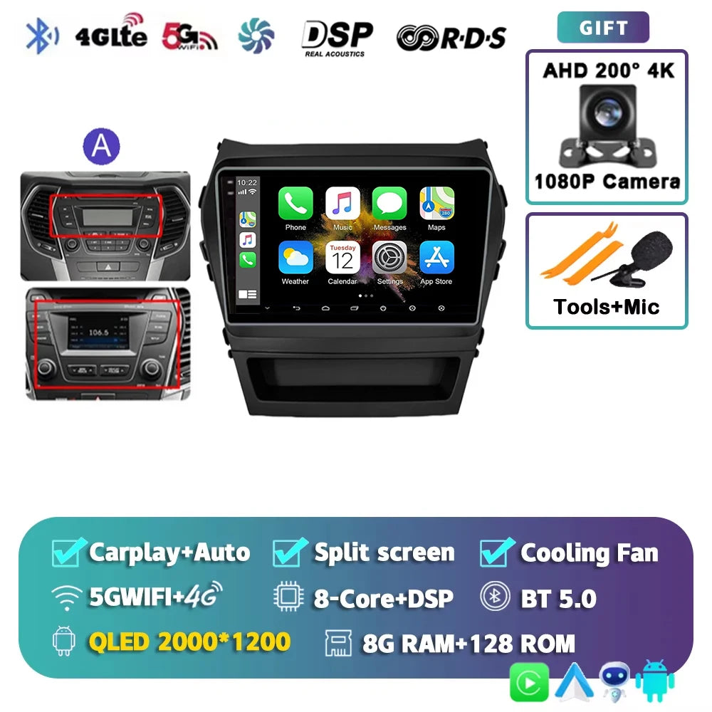 For Hyundai Santa Fe 3 2013 - 2016 Android 15 2K QLED Car Radio Multimedia Video Player GPS stereo CarPlay Head Unit 4G WIFI