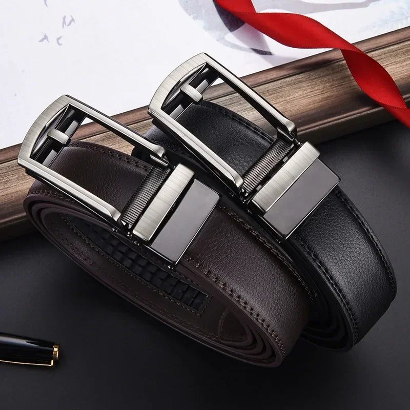 Brown Men's Click Belt Business Luxury Designer Brand Leather Belts for Jeans