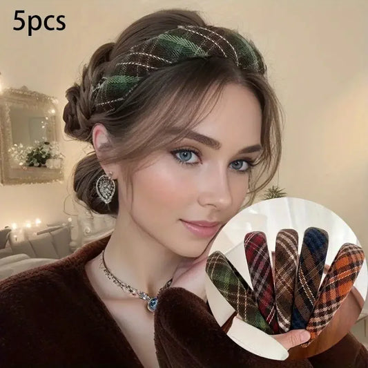 Retro Plaid Sponge Headband for Women Elegant Wash Face Hair Band When Going Out Fashion Girls Hair Accessories