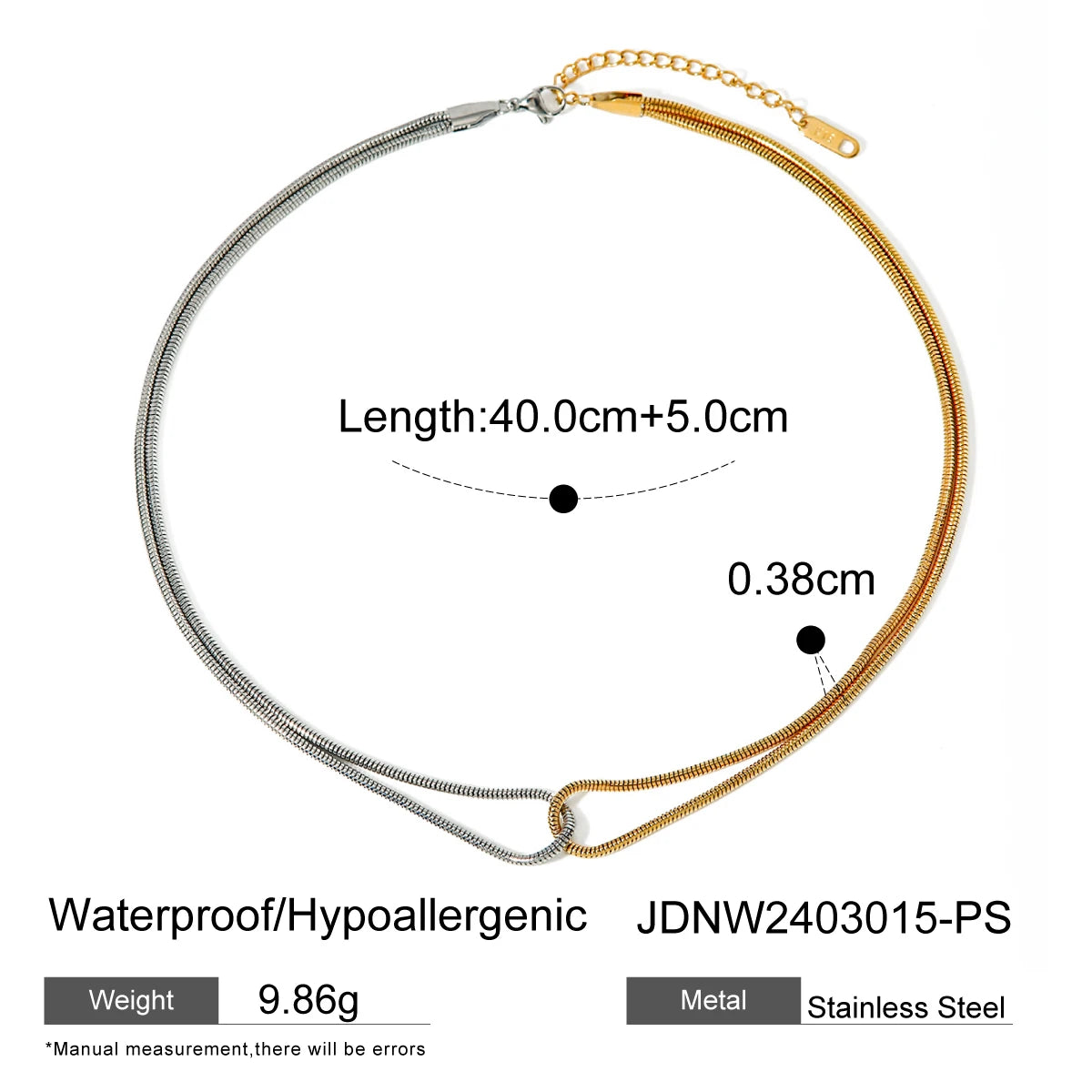 Uworld 316L Stainless Steel Chain Necklace Minimalist Metalic Texture 18 K PVD Plated Statement Collar Necklace Jewelry Gift