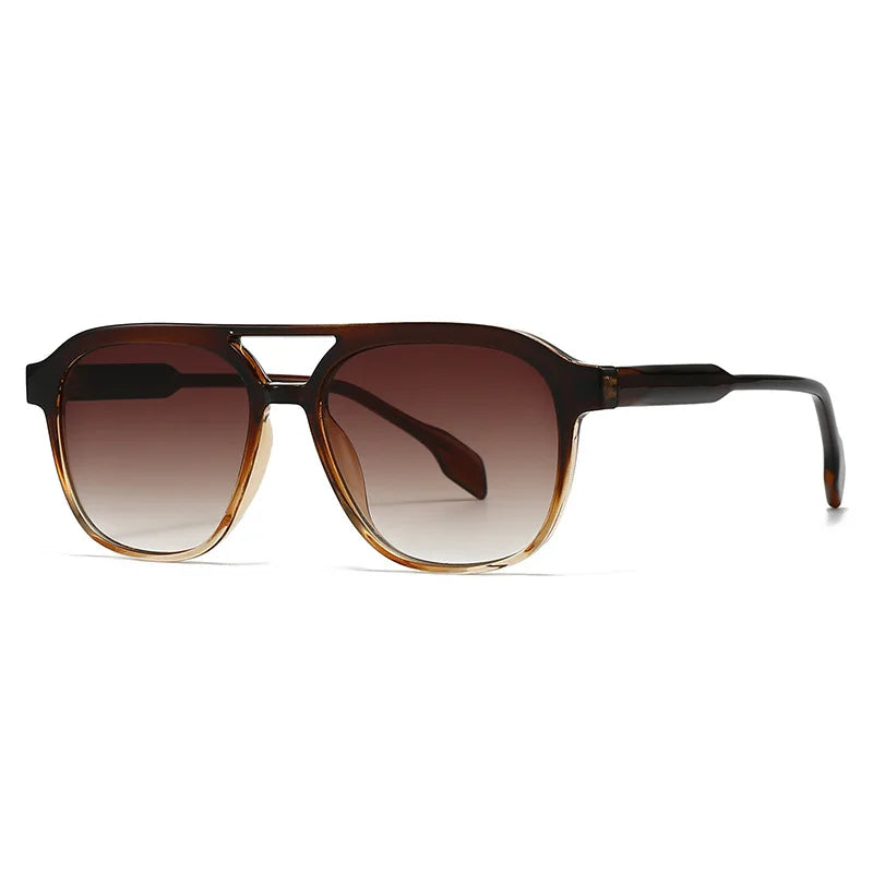 JNPCXI Fashion Double Bridges Square Men Luxury Sunglasses Retro Women Tea Gradient Shades UV400 Sun Glasses