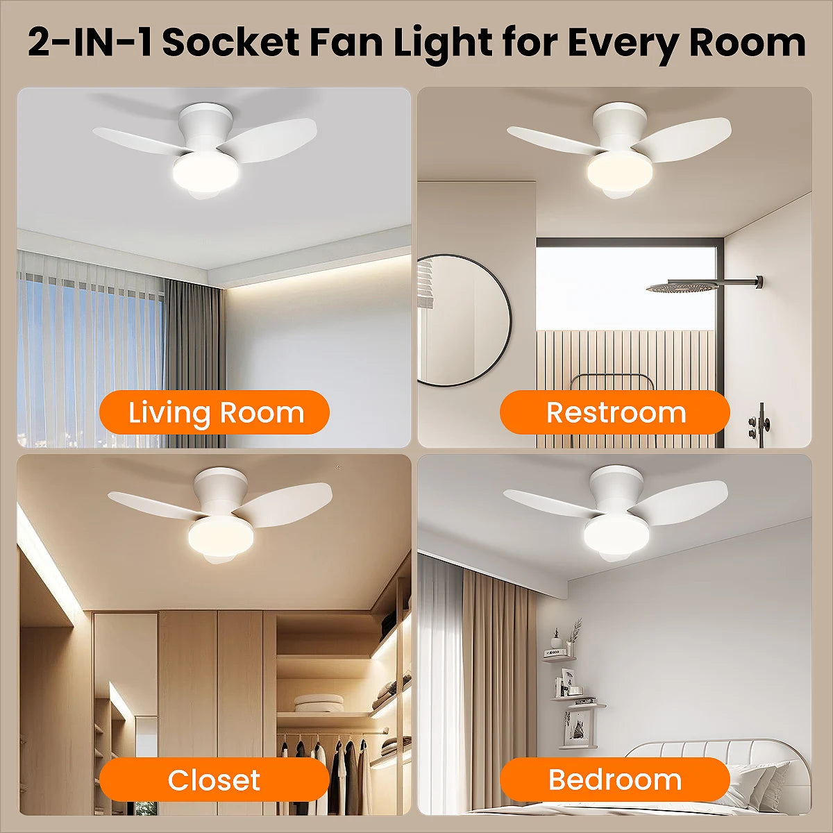Three Leaf Ceiling Fan with Dimmable Light & Remote Control, 6 Speed, Noiseless
