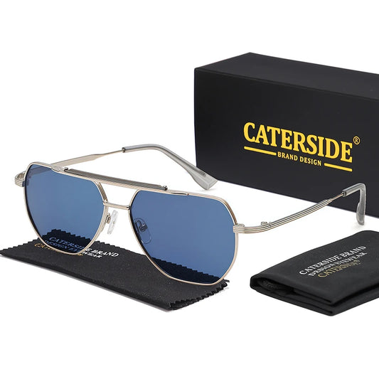 CATERSIDE Men Polarized Sunglasses Flat Top Double Bridge Pilot Sun Glasses Women Outdoor Travel Driving Fashion Glasses UV400