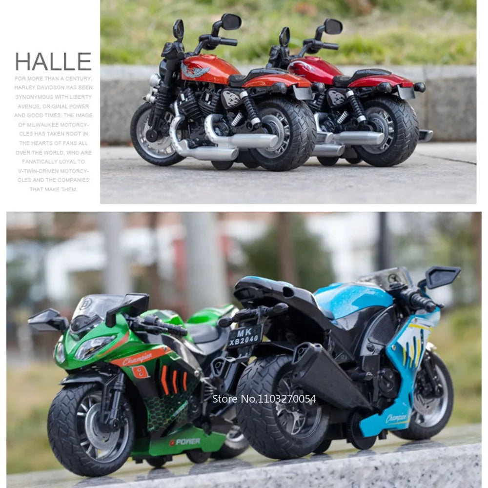 1/12 Kawasaki NIJIA ZX-6R Motorcycle Car Model Toy Alloy Diecast Q-version Front Turning Rubber Tires Sound Light Gifts for Kids