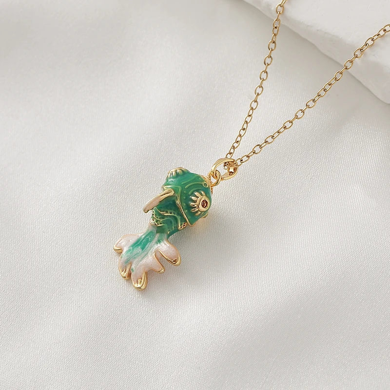 Ocean Small Fish Pendant Necklace, Women Stainless Steel Personalized Collarbon