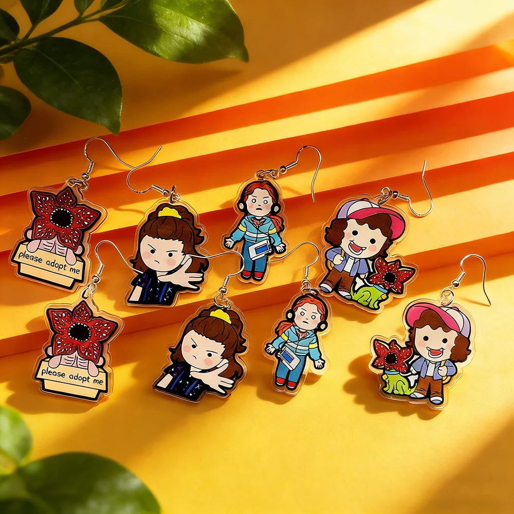 4 Pairs Cute Demogorgon Cartoon Earrings for Women Girls, Acrylic Fashion Jewelry Set, Party Ear Piercing Gift