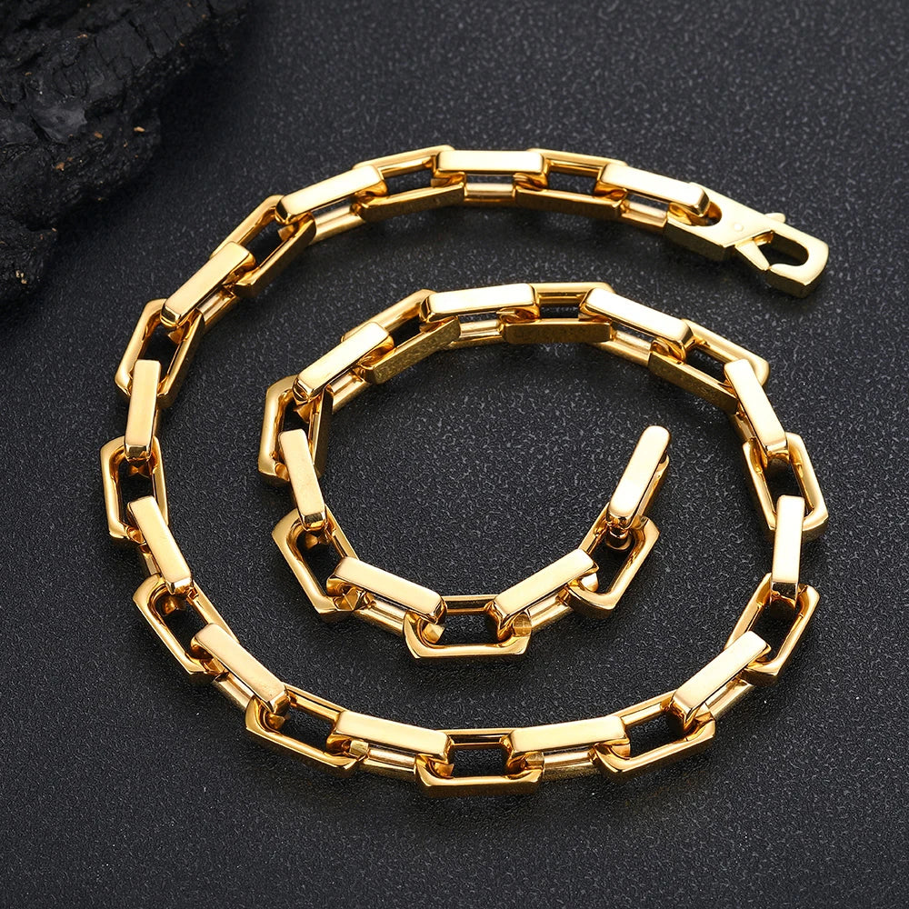 Stainless Steel Coarse Choker Chain, Men's Plated Gold Fashion Bracelet Jewelry