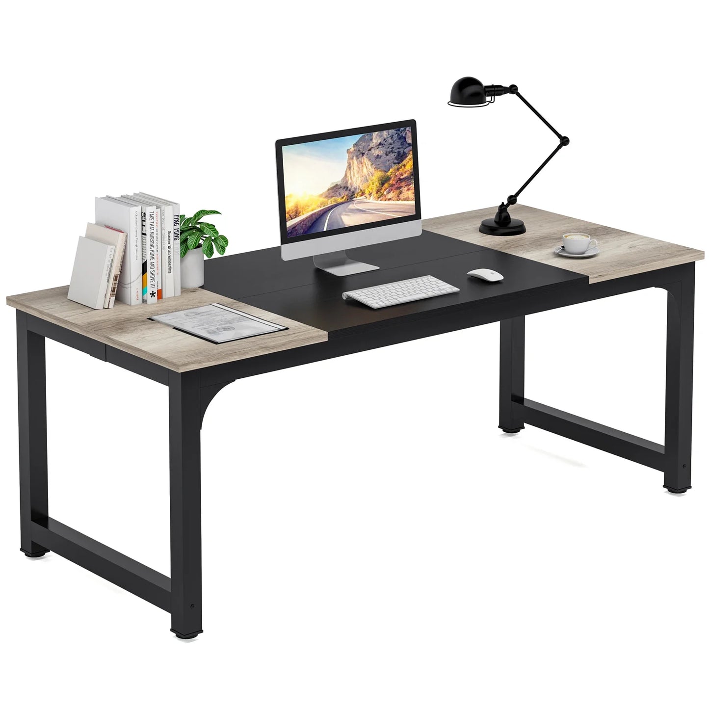 Tribesigns Large Grey Office Desk Computer Table Study Writing Desk Workstation