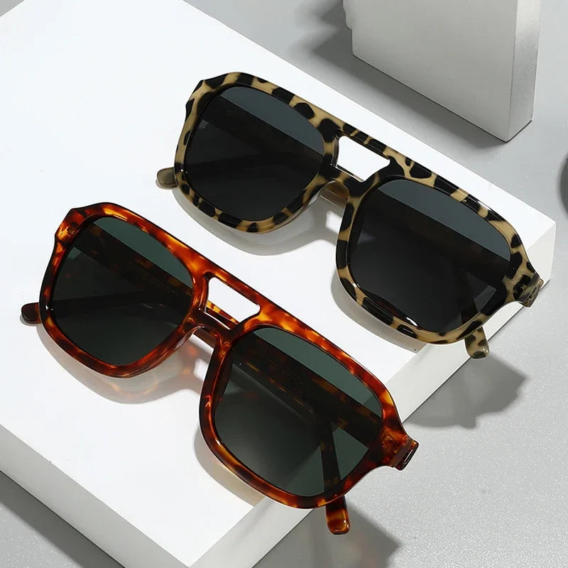 JNPCXI New Retro Square Double Bridges Men Sunglasses Fashion Quality Shades UV400 Women Gradient Blue Sun Glasses