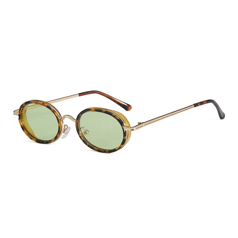 JNPCXI Fashion Small Oval Candy Color Sunglasses Women Green Leopard Shades UV400 Retro Men Punk Sun Glasses