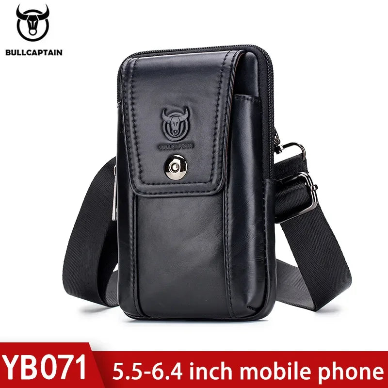 BULLCAPTAIN Genuine Leather Men's Waist Packs Phone Pouch Bags Waist Bag Male Small Chest Shoulder Belt Bag Small Waist Packs