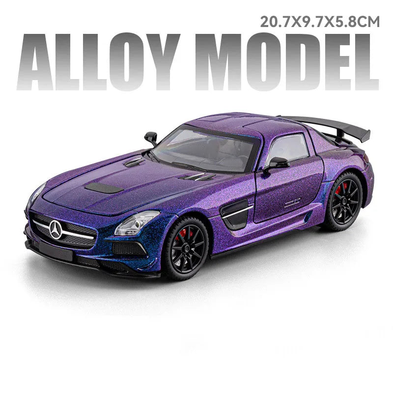 1:24 ONE SLS Alloy Sportscar Toys Model Diecast Vehice Sound Light Pull Back Doors Opened Rubber Tires for Kids Christmas Gifts