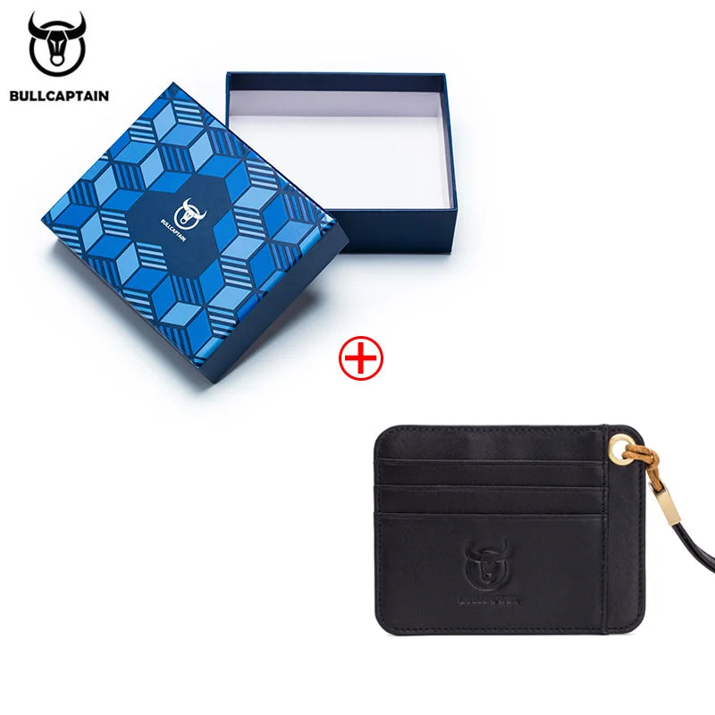 BULLCAPTAIN  Genuine Leather Business Credit Card Holder mini RFID Card protection Unisex ID Holders CARDS WALLET WITH WRIST