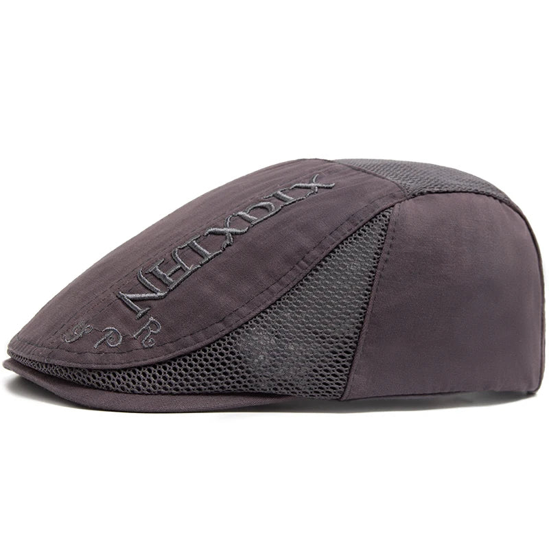 Summer Beret Men Letter Embroidery Mesh Cap Cotton Sun Visor Flat Hat Vintage Fashion Berets Newsboy Caps For Casual Adjustable
