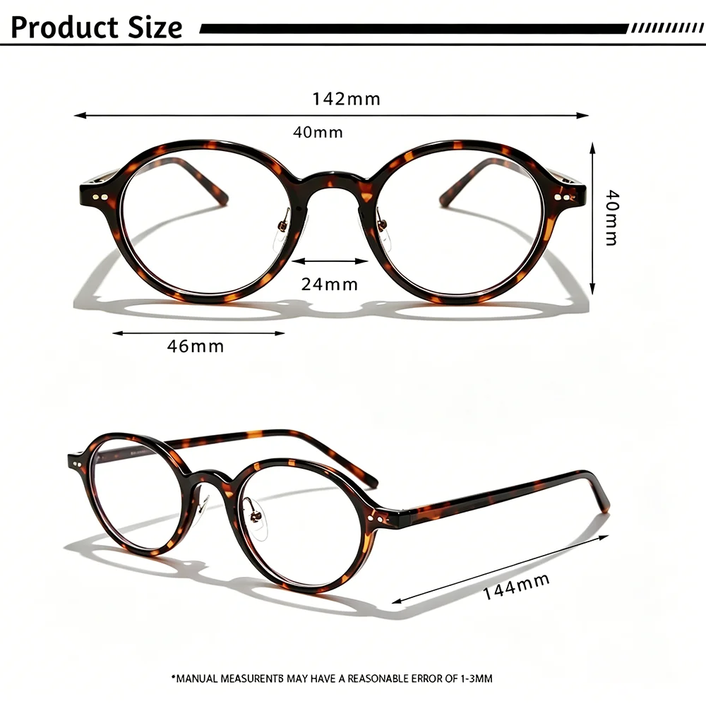 CATERSIDE Fashion Women's Flat Lens Tr-90 Oval Shaped Eyeglass Frame Acetate Temple Men's Ultra Light Decorative Eyeglass Frame