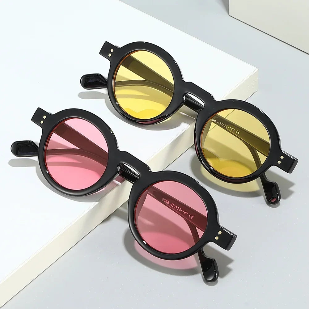 JNPCXI Retro Small Round Sunglasses Women Fashion Clear Ocean Lens Shades UV400 Men Rivets Trending Punk Sun Glasses
