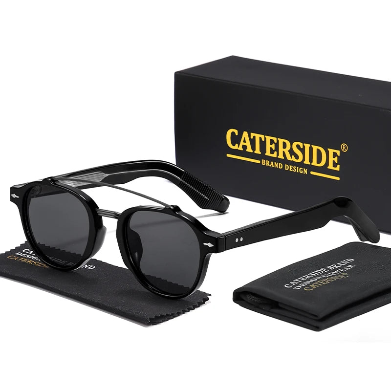 CATERSIDE New RetroPilot Men's Round Sunglasses Classic Double Bridge Design Sun Glasses Women's Outdoor Travel Glasses UV400