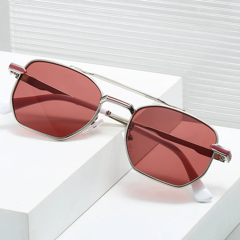 JNPCXI Fashion Pilot Double Bridges Men Sunglasses Silver Blue Gradient Shades UV400 WomenTrending Sun Glasses