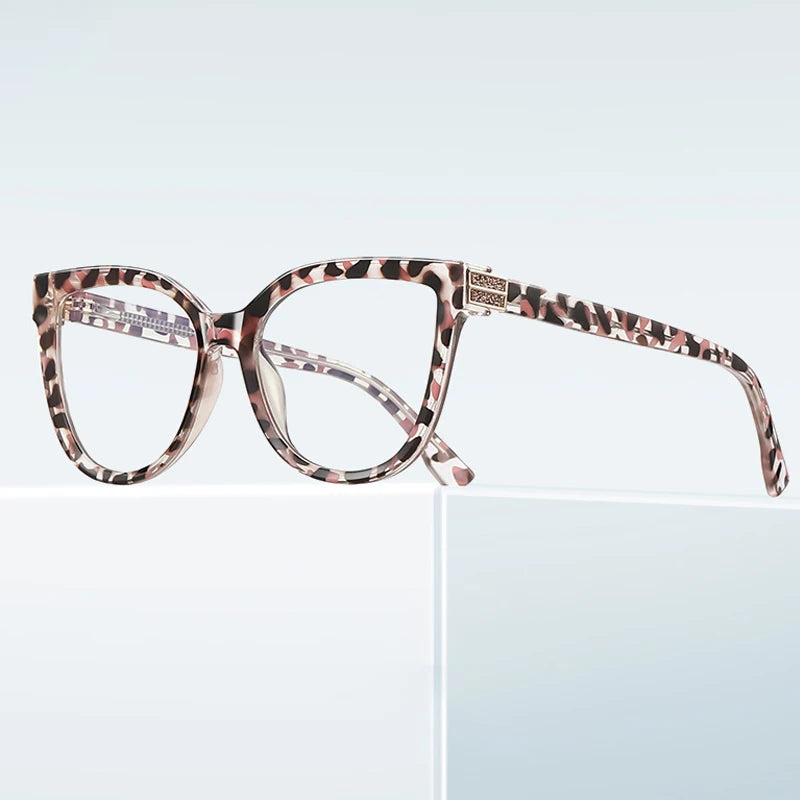 JNPCXI New Cat Eye Flower Anti-Blue Light Reading Glasses Women Customizable Prescription Myopia Lenses