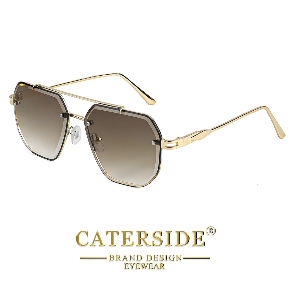 CATERSIDE Men's Frameless Sunglasses Flat Top Double Bridge Design Gradient Sun Glasses Suitable Women's Outdoor Driving Glasses