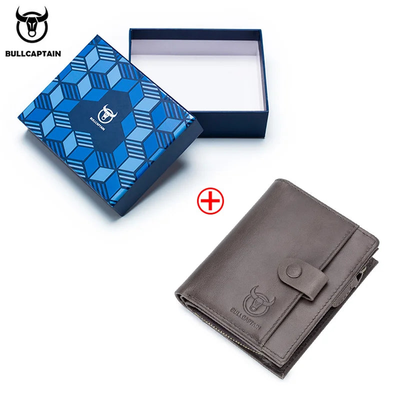 BULLCAPTAIN RFID Men's Wallet Leather Men's Coin Purse Zipper Wallet Card Coin Wallet Holder Credit Card Bag