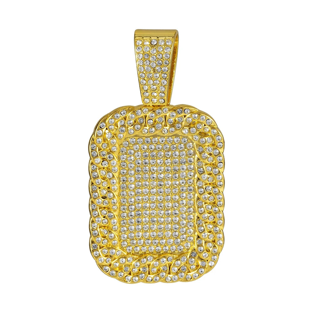 Hip Hop Luxury Big Square Pendant Necklace Set Men's Cuban Chain Iced Out Bling Rock Party Necklaces Birthday Gift Charm Jewelry