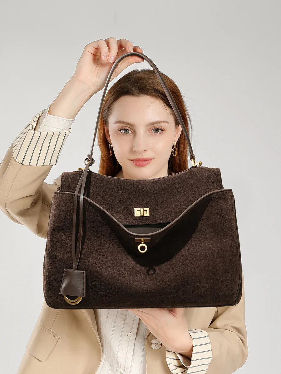 Women Suede Leather Bag Shoulder Handbag Large Capacity Single Tote Bag Handbag Matte Suede High-End Feel Women's Large Bag