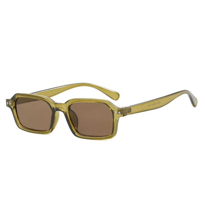 JNPCXI Retro Small Rectangle Sunglasses Women Fashion Jelly Tea Shades UV400 Men Trending Rivets Punk Sun Glasses