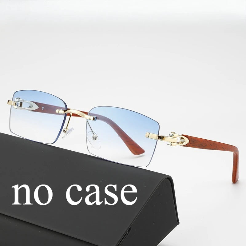 Fashionable Frameless Sunglasses with Ocean Panels, Trimmed Wood Grain, Leg Frames, Retro Men's and Women's Sunglasses