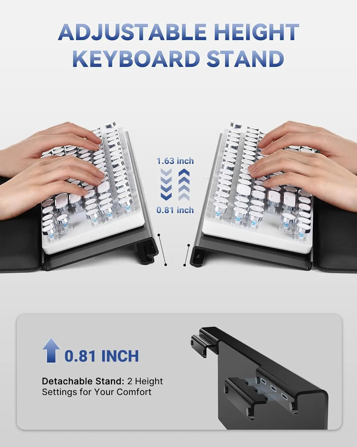 Computer Keyboard Stand for Desktop, 2-Level Height Adjustment Keyboard Wrist Rest, Non-Slip Key Board Riser Pad for Desk
