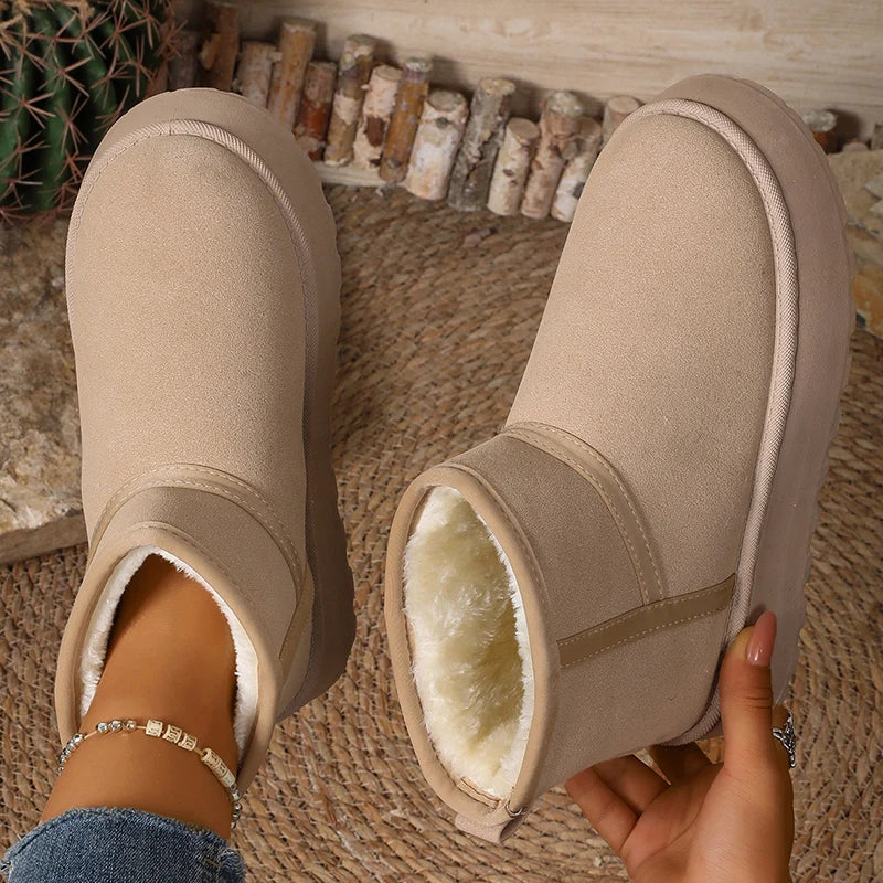Faux Suede Platform Winter Boots for Women Warm Thicken Plush Anti Slip Snow Boots Woman Comfy Sliop On Thick Sole Ankle Booties
