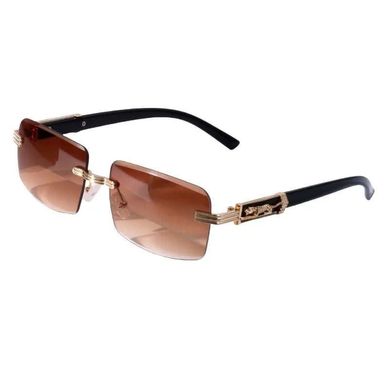 New Fashionable Frameless Square Sunglasses for Men and Women Retro Leopard Head Metal European and American Trendy Sunglasses