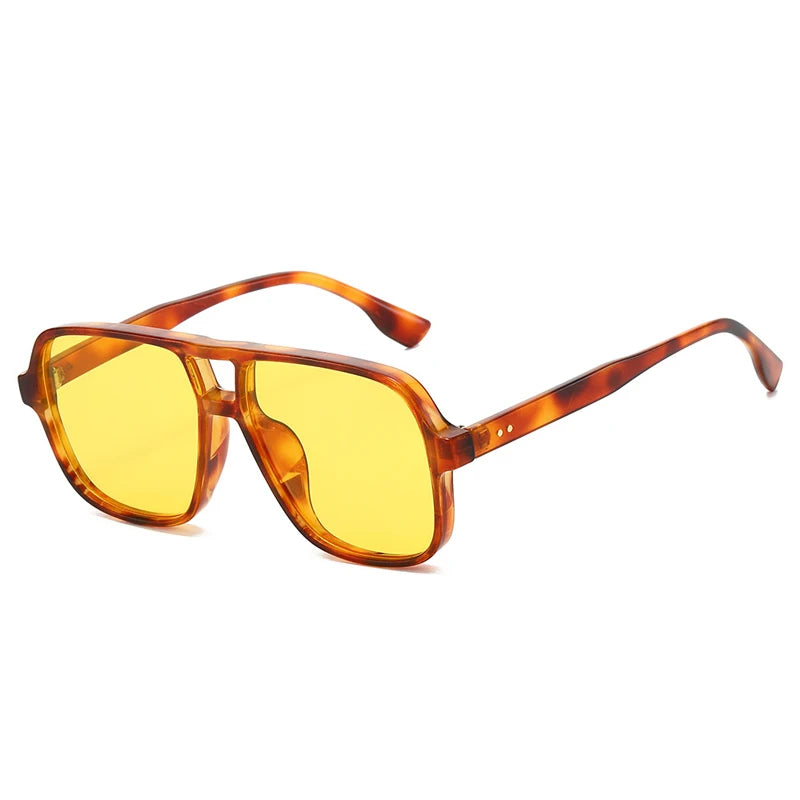 JNPCXI New Double Bridges Square Sunglasses Women Fashion Gradient UV400 Retro Rivets Candy Color Trending Men Sun Glasses