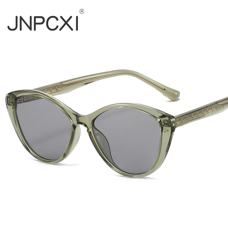 JNPCXI New TR90 Cat Eye Men Sunglasses Shades UV400 Fashion Green Oval Lens Women Punk Sun Glasses