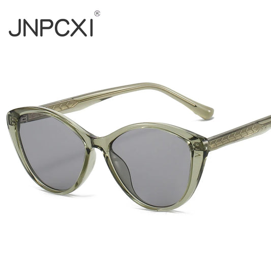 JNPCXI New TR90 Cat Eye Men Sunglasses Shades UV400 Fashion Green Oval Lens Women Punk Sun Glasses