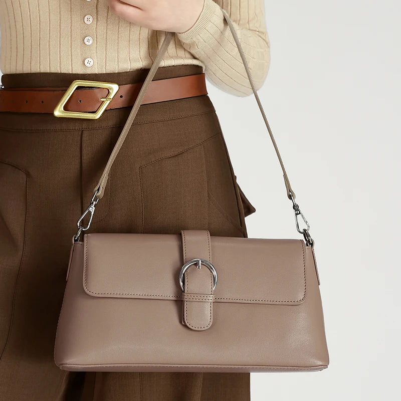 Women Genuine Leather Simple Solid Color Crossbody Bag Lightweight Small Shoulder Bag Luxury Designer Lightweight Messenger Bag