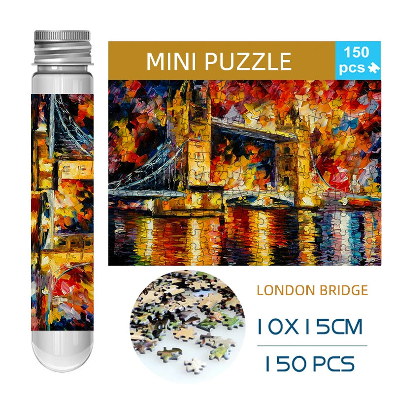 MaxRenard 150pcs Mini Jigsaw Puzzles Test Tube 15*10cm Travel Game Family Small Pocket Puzzle Cartoon Sakura Villa Flamingo